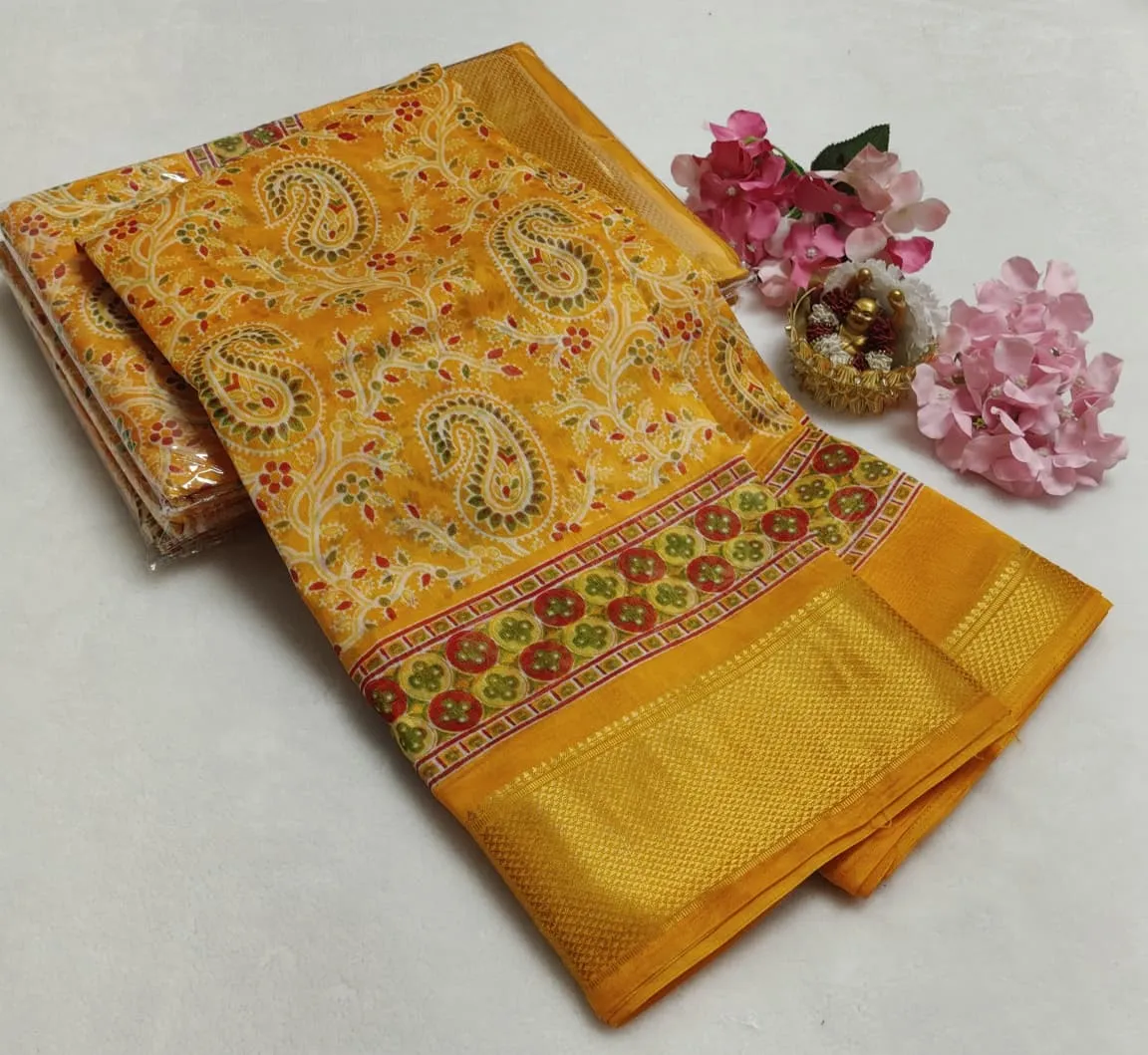 Paisley Jaal Floral Border Dolla Cotton Saree